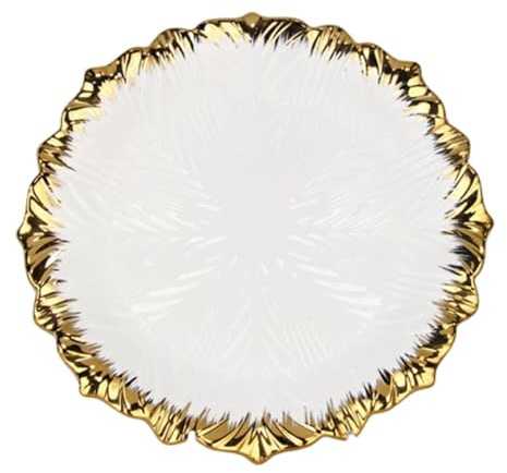 Llazsybz Charger Plate, Dessert Plate, Round Ceramic Plate with Gold Rim for Weddings And Catering, 10 inch