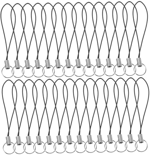 SECFOU 100 Correas para Teléfono Diy, Cordón Negro de Poliéster y Aleación, Resistente al Óxido, para Funda y Llavero