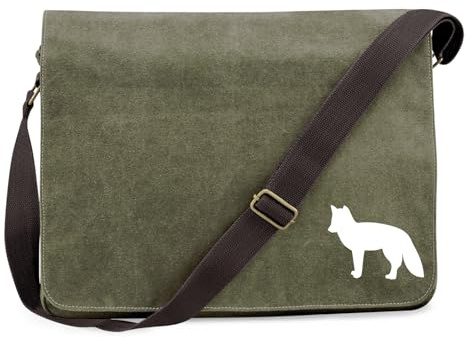 Huuraa Umhängetasche Fuchs Silhouette Geschenk | Messenger Bag mit Schultergurt 14 Liter Schultertasche Canvas Laptoptasche Geschenkidee Crossbody Tasche