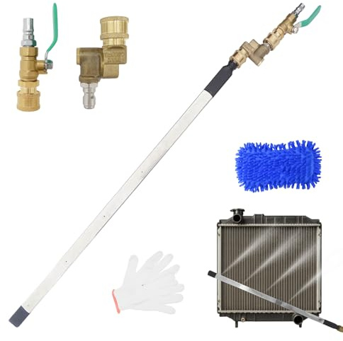 AJOFIEK Radiator Cleaning Wand, 4500 PSI Pressure Washer Tool for Cars,Trucks & RVs, 2025 New 24'' Portable with Switch Radiator Cleaning Set, Includes Valve Switch+Universal Join