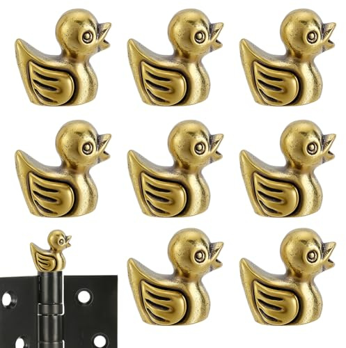 AHANDMAKER 8Pcs Brass Duck Hinge Heads Decorative Topper Antique Golden Duck Ornaments Set Door Hinge Head for Home Office Desktop Decoration Collectible Figurines Gift for Animal Lovers