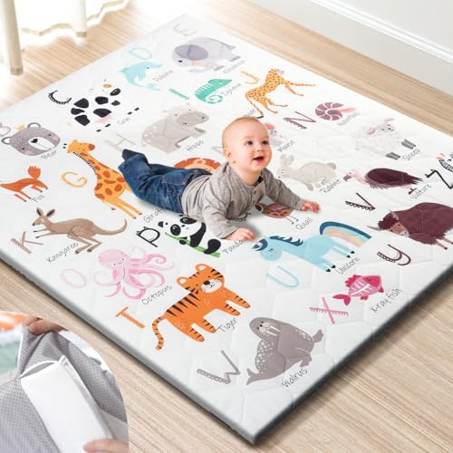 Premium Foam Baby Play Mat 50x50 – Removable & Machine Washable Cover, Extra Thick Padding Playpen Mat, Non-Slip Crawling Mat, Easy to Clean for Infants, Toddlers & Babies