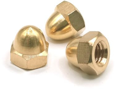 Hutmutter DIN 1587 - hohe Form - Messing gelb/gold - Sechskant (M14, 10 Stück)