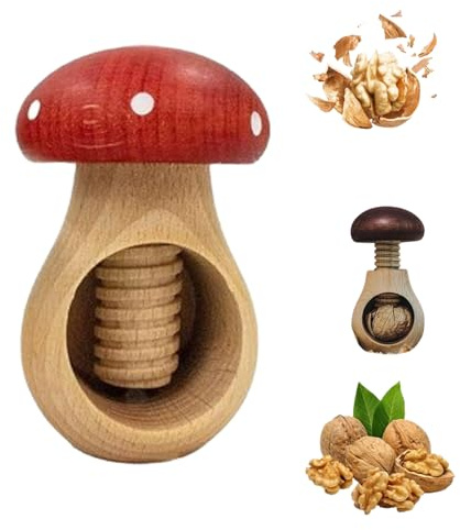 Wooden Mushroom Shaped Walnut Wood Clip, Nutcracker Screw Press, Manual Walnut Crack Kitchen Tools, Nut Cracker Tool Crack Nuts Easy Screw Mechanism