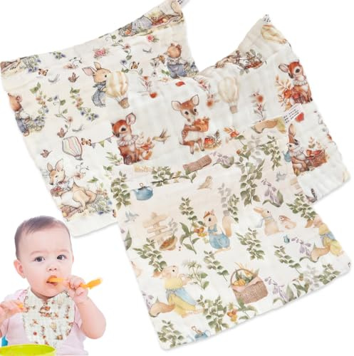 Moltontücher Baby 100% Baumwolle Weiche Spucktücher Baby, Atmungsaktiv und Extrem Saugfähig Musselin Tuch für Saugstark Mulltücher 3er 30x30cm