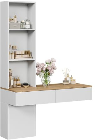 Vicco Schminktisch Melora, Weiß/Eiche, 100 cm | zur Aufbewahrung von Kosmetik und Accessoires