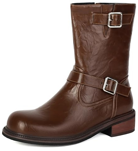 Bviennic Botines Mujer Plano Sencillo Punta Rojoonda Zip Slouch 2732 Marrón Talla 44 Eu/46Cn