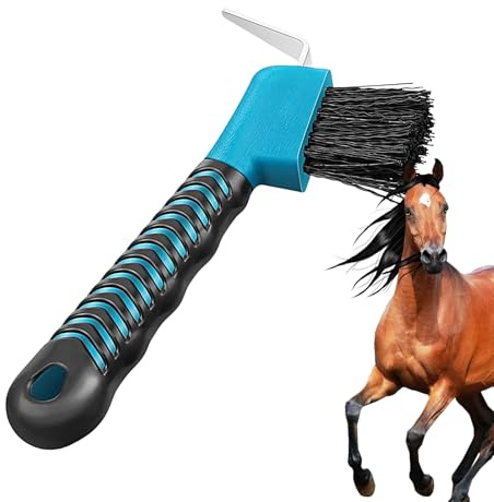 Hoof Pick and Brush Tool for - 6.5 x 3.35 inch Grooming Hook, Portable Hoof Cleaner, Durable Horse Grooming Kit with Ergonomic Rubber Handle | Esentiaal Equine Care Tool for Stall, Tra