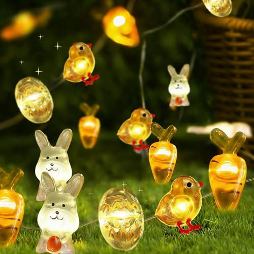 Koboko guirnalda de luz decoración de Pascua, 2M 20LED decoración de Pascua guirnalda de luces con pilas, huevos de pascua polluelo liebre luces de cadena LED decoración de Pascua interior al aire