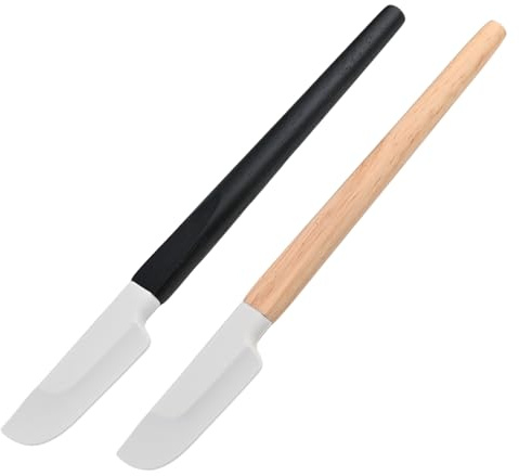 Lot de 2 Spatules Silicone Étroites – Raclette Pâtisserie avec Manche en Bois, Petite Racleuse Flexible et Cuillère Reste pour Pâtisser Mélanger Cuisiner, Accessoires Culinaires