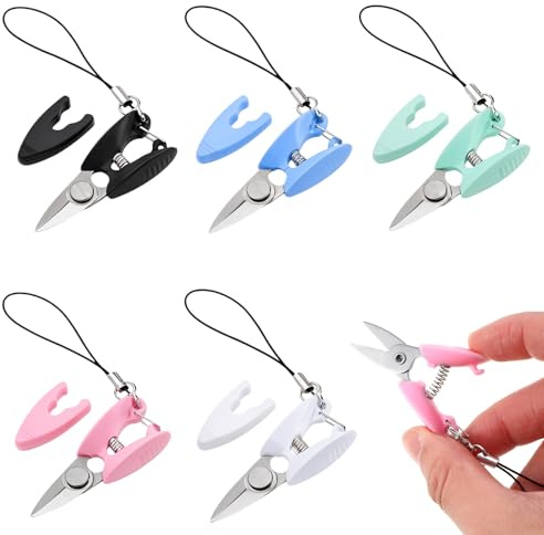 Wanmu 6 Pcs Tiny Scissors with Cover, TSA Approved Mini Small Compact Yarn Keychain Scissors for Travel Stainless Steel Mini Scissor Travel Set, All Purpose Portable Snips for Sewing, Crafts, and Yarn