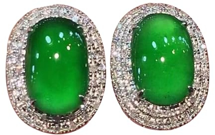 S925 Silver med Natural Jade Ice Green Oval Ear Studs Örhängen för Kvinnor Yoga Äkta