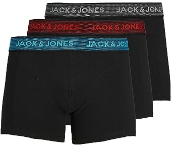 JACK & JONES För Män Boxershorts Jacwaistband Trunks 3 Pack Noos, Grey (Asphalt Detail:hawaian Ocean & Fiery Red), M