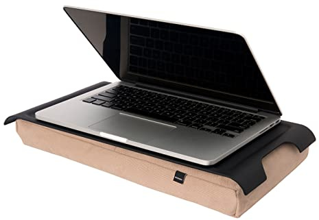 Bosign. Knietablett Laptray mit Sitzsack-Kissen für Laptop, Frühstück. Rutschfestes Tablett. Abnehmbarer und waschbarer Kissenbezug. Schwarzes Tablett. Braunes Kissen. Klein - 43x23x6,5 cm