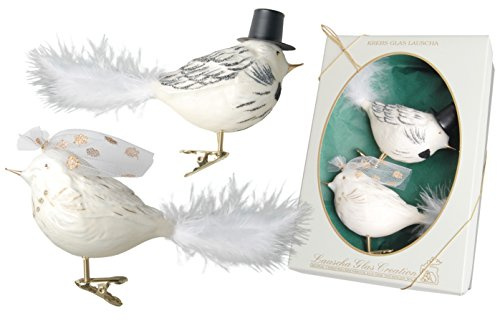 Krebs Glas Lauscha - Christbaumschmuck aus Glas - Vogelbrautpaar als Hochzeitsgeschenk - 9 cm - 2 Stück - Made in Germany