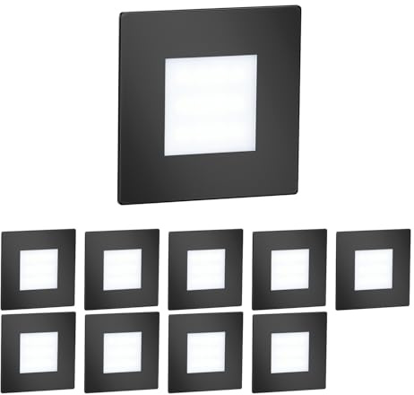 ledscom.de 10x LED Treppenlicht/Wandeinbauleuchte FEX für innen und außen, eckig, schwarz, 85 x 85mm, kaltweiß