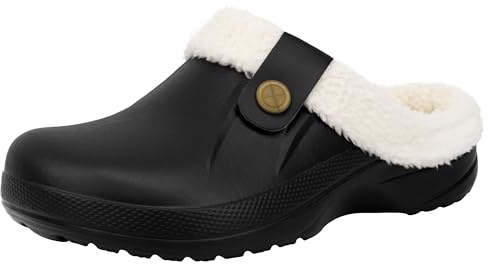 ChayChax Femme Hiver Sabots Fourrées Homme Pantoufles Chaud Peluche Chaussons Maison Imperméables Chaussures de Jardin Intérieur et Extérieur,39/40 EU,Noir