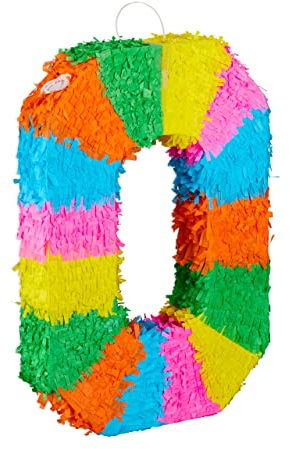 Relaxdays Pinata Geburtstag, Zahl 0, zum Aufhängen, Kinder & Erwachsene, Papier, zum selbst Befüllen, Piñata, bunt