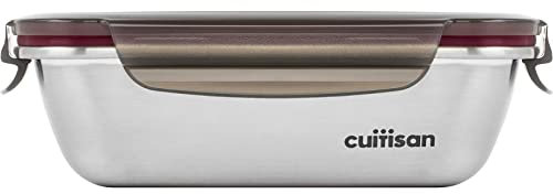 CANDL Cuitisan (Flora) recipiente hermético de acero inoxidable con tapa de clip, apto para microondas + horno, rectangular, recipiente para alimentos, EC7-SS05, (18,4cm x 13,0cm x 6,0cm / 580ml)