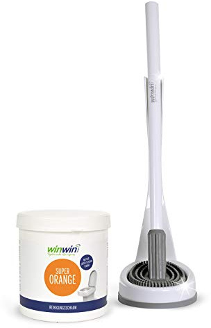 winwinCLEAN® Set: WC-Cleaner I Toilettenbürste, Klobürste mit antibakteriellem Bürstenkopf I Tropffreie WC Bürste für effektive Reinigung bis unter den Rand | inkl. WC Bürstengarnitur | Weiß/Grau