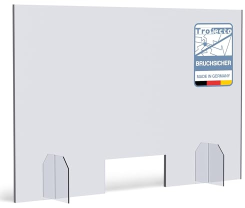 Spuckschutz Typ 5 - Spuckwand Schutzwand Schutzscheibe Acrylglas | Hustenschutz Niesschutz Spritzschutz mit Durchreiche (Höhe 800mm, Breite 900mm)