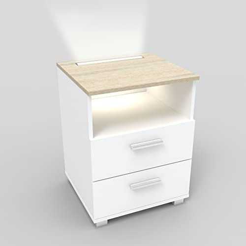 kalb | Mila - Nachtkonsole Nachttisch mit integriertem LED Licht, dimmbar Farbe: Eiche