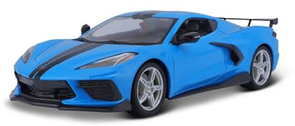 Maisto Chevrolet Corvette Stingray Coupe (2020): Modellbil i skala 1:18, bagageutrymme, rörliga dörrar och motorhuv, 26 cm, blå (531455)