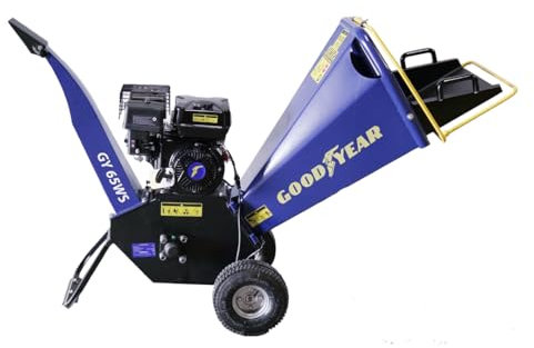 Goodyear - Benzin-Asthäcksler, 6,5 PS, 4.100 W, Bio-Schredder, Stahlrahmen, große pneumatische Räder, Gartenzweige, Zweige und trockene Blätter, Durchmesser Schnitt 100 mm
