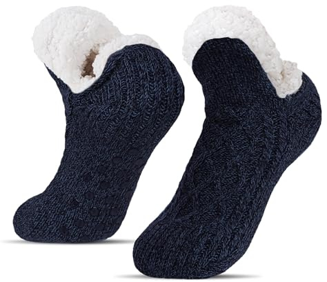 BLURBE Slipper Socks Women- Fluffy Socks, Knitted Thick Fleece Lined Warm Cosy Winter Non Slip Super Soft Fluffy Slipper Socks for Unisex in Home House Bed Floor UK