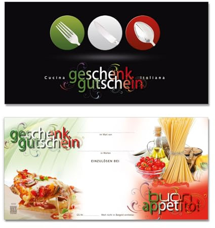 GESCHENKGUTSCHEINcom by POS-HAUER. 25 Gutscheine. Blanko zum Selberausfüllen. Für Italienisches Restaurant Pizzeria. Restaurantgutschein.