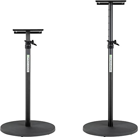 Pronomic SLS-128 BK Studio Monitor-Stativ mit Rundsockel Paar, 5 cm | Höhenverstellbar von 75 bis 123, 5 cm, Schwerer Rundsockel aus Gusseisen, Durchmesser Sockel: 44 cm, Integrierte Kabelklemmen