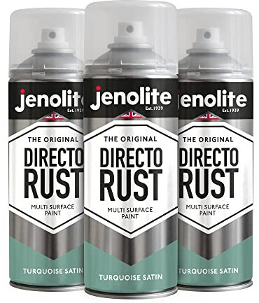 JENOLITE Directorust Seidenmatte/Satin Sprühfarbe | Türkisblau | 3x400ml | Direkt-zu-Rost-Sprühfarbe für Metall, Kunststoffe und Holz | Satin-Sprühfarbe für Innen und außen | RAL6034