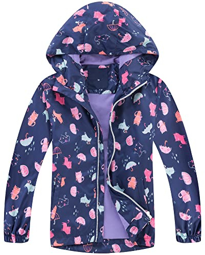 Fewlby Ragazze Giacca Impermeabile con Cappuccio, Bambini Giacca a Vento Impermeabile con Cappuccio Cappotto Foderato in Pile Bambini Capispalla, 3-4 Anni