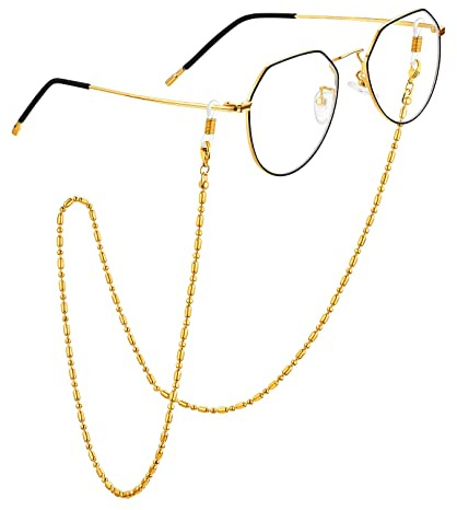 FOCALOOK Zirkonia Steinen/Perlen/Schlange Brillenkette Damen Herren Schlichtes Brillenhalskabel Brillenband Edelstahl Brillenkettchen Schicke Brillen Zubehör Kette an die Sonnenbrille Lesebrille