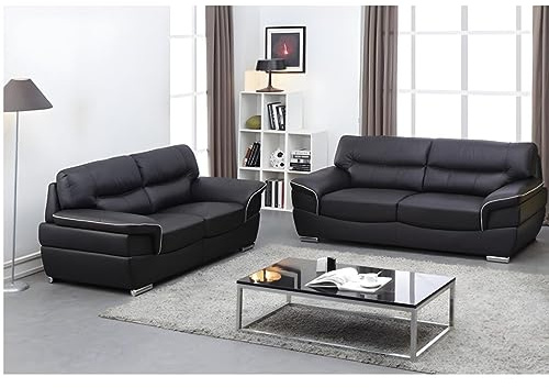 Vente-unique - 3-Sitzer + 2-Sitzer Thibault - Leder - schwarz