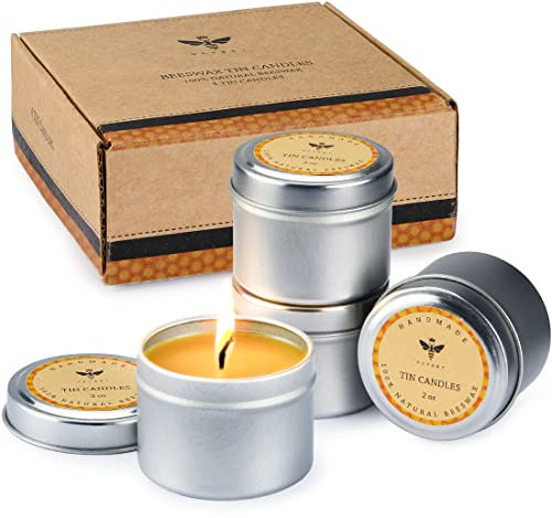 DEYBBY Pure Beeswax Emergency Candle Set of 4 - Natural Unscented Travel Tin Candle