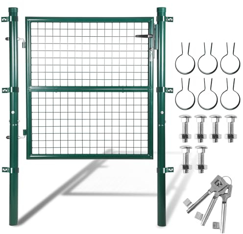 Ansobea Cancello da giardino, verde, 125 x 100 cm, con serratura, per cancello da giardino, recinzione a griglia