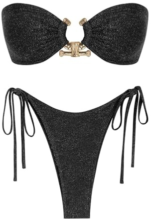 ZAFUL Strapless String Bikini Sexy Two Piece Bathing Suit for Women Thong Swimsuit Classic Black S