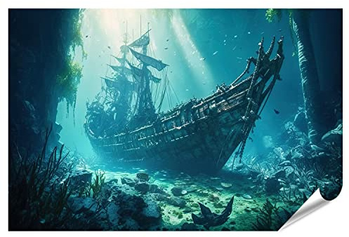 islandburner XXL Bild Poster schiffswrack unterwasser wrack altes segelschiff unter wasser vintage schiff lie Premium Bilder Fotodruck IZIT-PGR