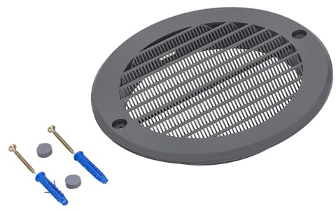 KOTARBAU® Grille d'aération ⌀ 125 mm avec protection contre les insectes, grille de ventilation ronde en plastique gris pour canal de ventilation d'évacuation et d'admission, raccord de tuyau, grille