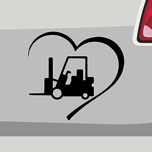 Herz Gabelstapler Aufkleber Flurförderzeug Sticker Job Auto Bike Arbeit Vinyl Aufkleber Größe: 63x58cm (XXXL) | Farbe: 21-Neongelb | Flurförderzeug Sticker Kleber Deko Tuning Auto-Folie