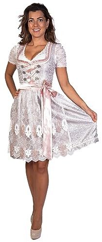 Trachtl Emely Dirndl Trachtenkleid Damen 2:TLG Set Dirndlkleid und Schürze in 6 Farben (36, Grau/Rosa)