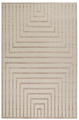 Wecon Home In-& Outdoor Teppich von Esprit wetterfest und farbecht mit Hoch-Tief-Effekt für Balkon, Terrasse, Garten, Küche, Flur, Wohnmobil und Camping – Carolina (160 x 225 cm, Creme beige)