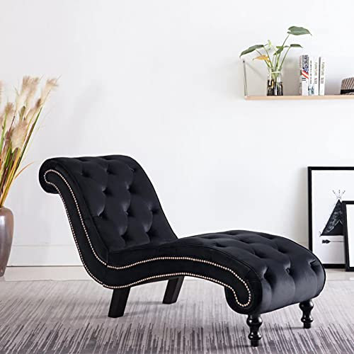 Homgoday Chaiselongue Schwarz Samt, Polsterung, 145x52x77cm, Wohnzimmer, Elegant & Bequem Model248611