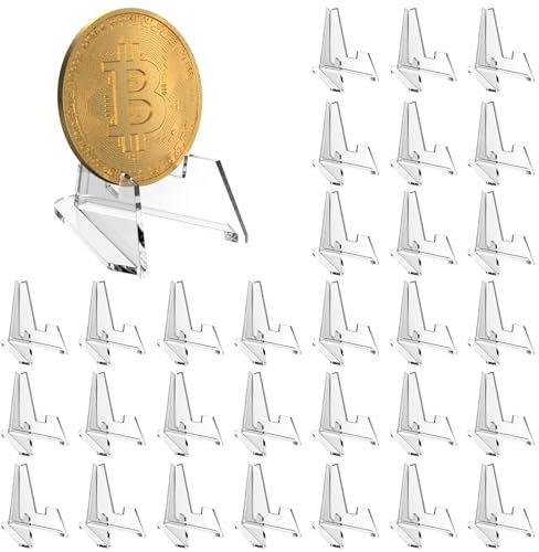 Brevanza 30 Pezzi Porta Piatti da Esposizione, Espositore Monete, Cavalletto Espositore Carte Collezionabili, Stand Monete Trasparenti, Supporto per Cavalletti per Medaglie, Orologi da Tasca, Foto