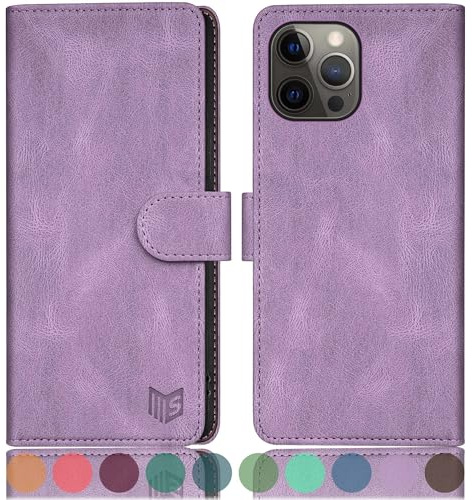 SUANPOT [RFID Schutz für iPhone 13 Pro 6,1-Zoll Hülle PU Leder Handyhülle Lederhülle Klapphülle Kartenfach Flip Cover für Apple 13 Pro Handy hülle Leather Wallet Phone Case Flieder Lila