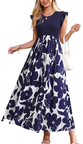 OUGES Women Summer Maternity Dresses Sleeveless Maxi Nursing Dress Breastfeeding with Pockets-M