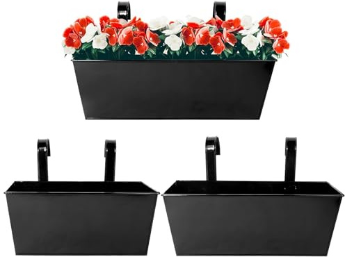 BOFUNX 3pcs Vasi di Fiori da Appendere Vasi di Metallo Esterno Vaso Sospeso Portafiori Pensili con Doppio Gancio Rimovibile per Balcone Recinzione Casa Decorazione
