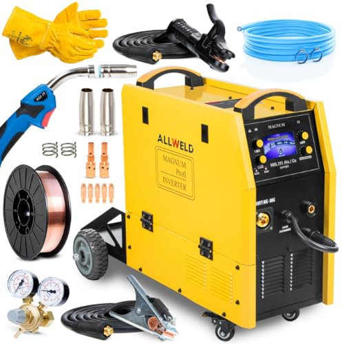 Magnum MIG 291 Alu Cu - Poste a souder MIG avec gaz entièrement synergique, multifonctionnelle et robuste de 280A avec chariot - Soudobrasage, MMA, TIG DC - Dévidoir de fil à 4 galets - Kit basic