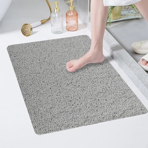Duschmatte rutschfest 60x80cm, Weich Sicherheits Badematte mit Ablauflöchern, PVC-Luffa Massage Komfort Duschmatten für Antirutschmatte Nassbereiche, Schnell trocknend (Grau)